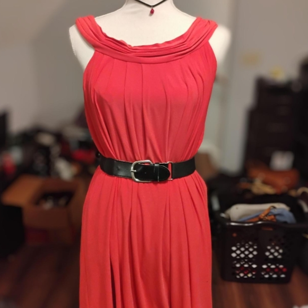 Scarlett Coral Midi Dress with Black Belt